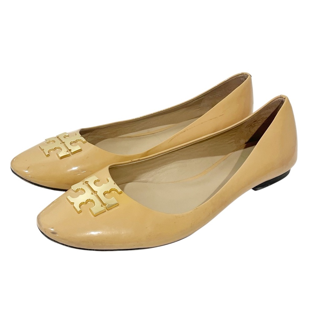 Tory Burch Size 10.5 Raleigh Patent Leather Ballet Flats‎ BEIGE Almond Toe
